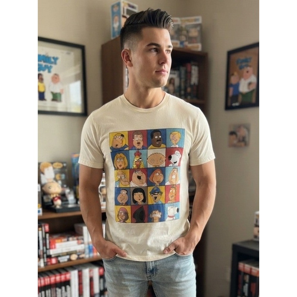 Vintage Delta Family Guy Graphic T-Shirt Men's L White Cotton Crew Neck Cartoons